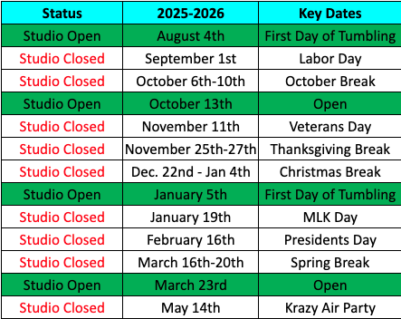 Jamies Tumble house Key Dates 2025-2026 1.0