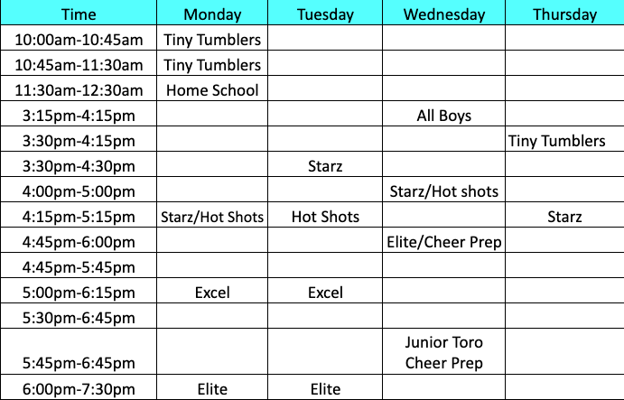 Jamies Tumble Class Schedule 2026